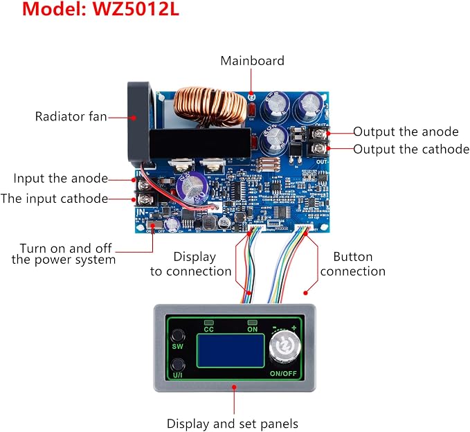 CNC Buck Adjustable Power Supply Module, Adjustable Buck Converter 50V 20A 1000W Voltage and Ammeter DC Voltage Regulator, LCD Display/DC Converter/DC CNC Power Supply/DC Converter Gray