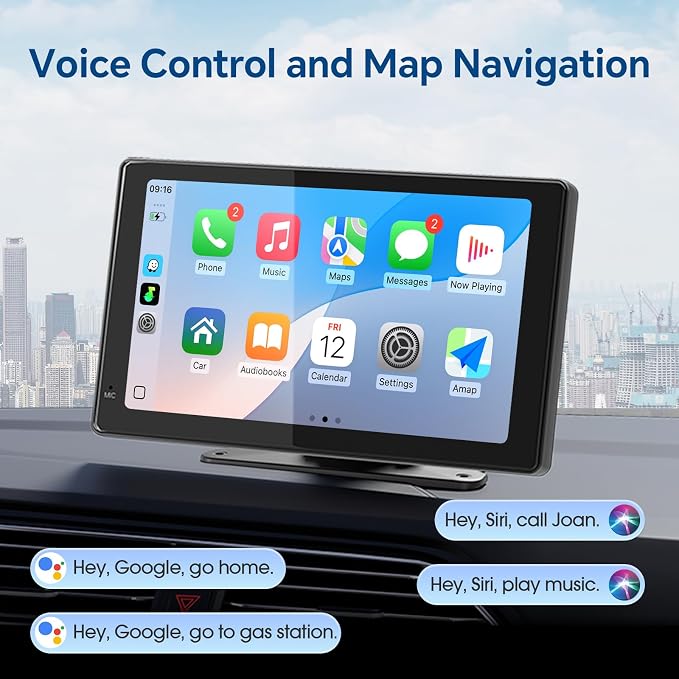 Haudio Portable Wireless Carplay Car Stereo, 7" HD Touchscreen for Car with CarPlay & Android Auto with Backup Camera, GPS, Bluetooth, Voice Control, Mirror Link, FM, AUX, Universal Fit