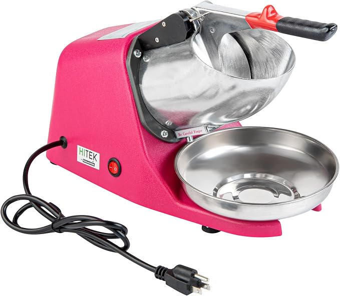 Restaurantware Ice Crusher Machine 65 Count 13.39 x 6.30 x 8.27 Inches Plastic Ice Shaver Dual Blade Compact Countertop Stainless Steel Red