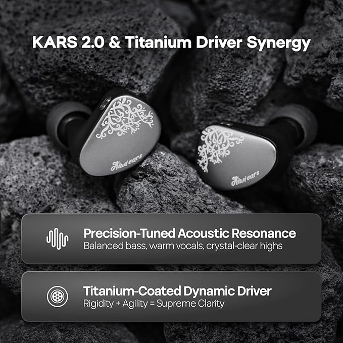 Kiwi Ears Cadenza II in Ear Monitor, 10mm Titanium Dynamic Driver IEM Earphone with KARS 2.0 for Precise Tonal Balance - CNC Aluminum Panel with Detachable 2-Pin Cable for Musicians (Blue)