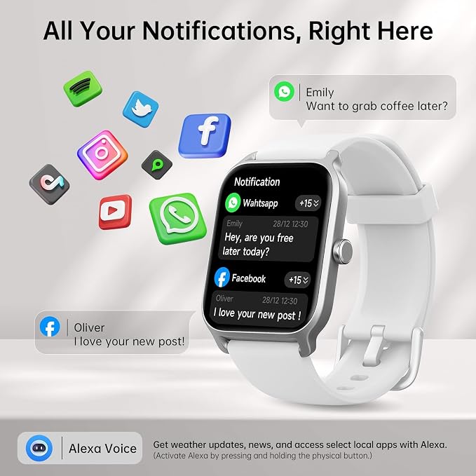 Tensky Smart Watch for Women/Men, 1.85'' HD Activity Smartwatch for iPhone/Android/Samsung, 100+ Sport Modes Fitness Tracker (Answer/Make Call), Alexa Built-in,Sleep/Heart Rate/SpO2 Monitor/Waterproof