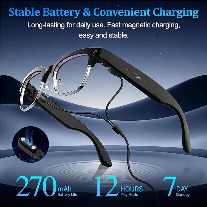 AI Smart Glasses with 8MP Camera, 1080P Video Recording & HD Photos, Bluetooth Audio, Voice Assistant, Real-Time Translation, Noise Cancelling Calls & Music, Photochromic Lenses