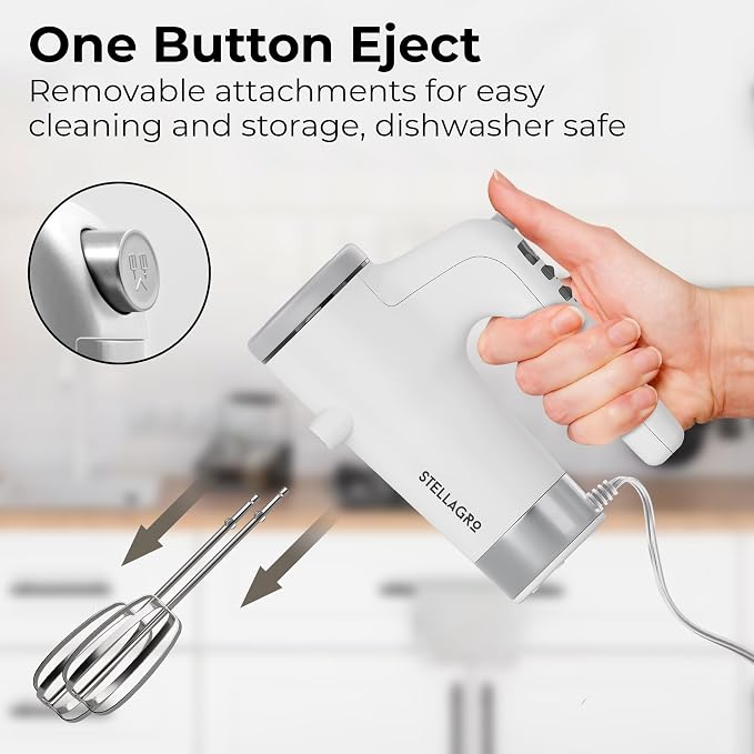 Electric Hand Mixer 350W, 9 Speed Handheld Mixer with Timer, Beaters, Whisks & Dough Hooks, Storage Case, Kitchen Mixer for Baking, Eggs, Cream, Cookie Dough & Frosting, White