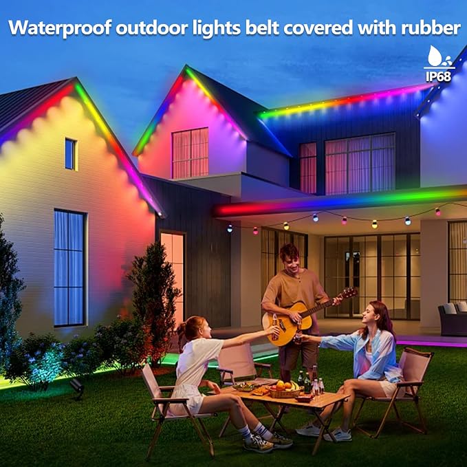 50FT Outdoor LED Strip Light Waterproof,IP68 Outside RGB+IC Light Strip with App/Remote Control,Chase Mode,Music Sync Light for Balcony,Deck,Rooftop,Garden,Pool