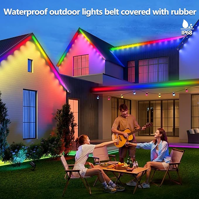 130FT (2 Rolls 65FT) Outdoor LED Strip Light Waterproof,IP68 Outside RGB+IC Light Strip with App/Remote Control,Chase Mode,Music Sync Light for Balcony,Deck,Rooftop,Garden,Pool
