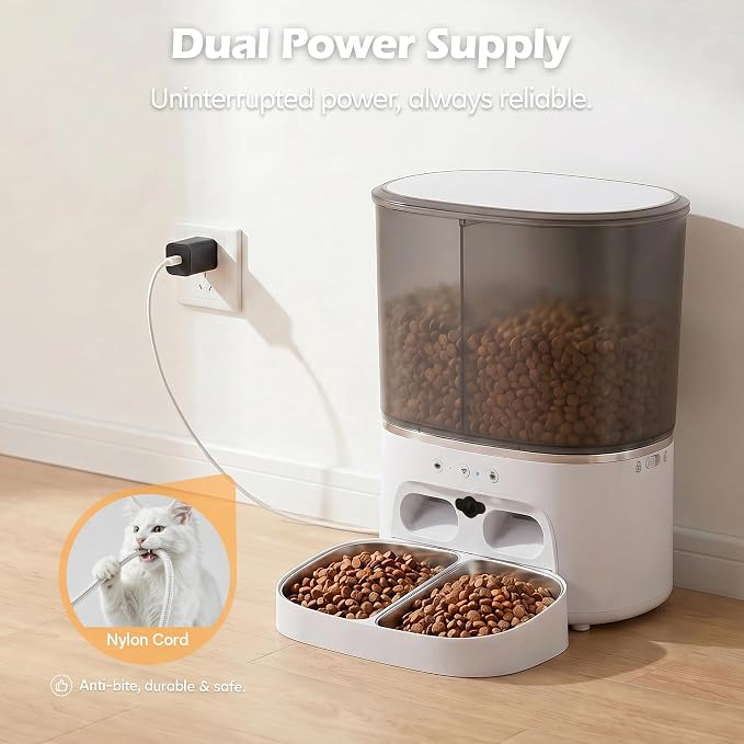 Automatic Cat Feeder with Camera, Automatic Dog Feeder Dry Food, 8L Dual Hopper Auto Cat Food Dispenser, 1080P HD Video with Night Vision/2-Way Audio/APP, 5G WiFi Pet Feeder with Low Food Tray-White