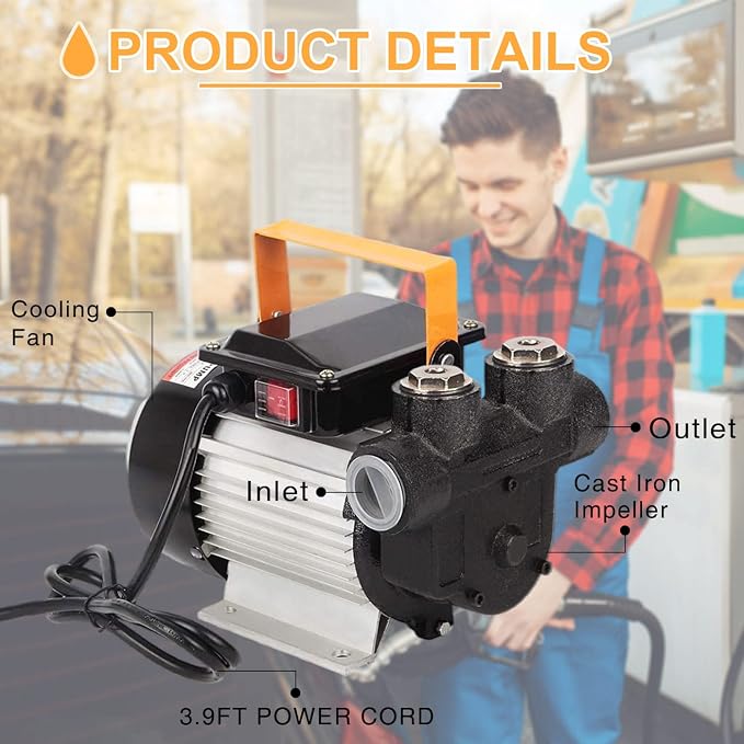 TOPWAY 110V AC 16GPM Electric Self-priming Oil Fuel Diesel Kerosene Biodiesel Transfer Pump Kit w/Discharge Hose & Nozzle