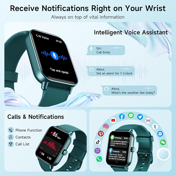 Smart Watch for Women Android iPhone, Alexa Built-in, 1.8" Smartwatch with Heart Rate/SpO2/Sleep Monitor, IP68 Waterproof Activity Fitness Tracker with Bluetooth Call, 100+ Sport Mode, DarkGreen