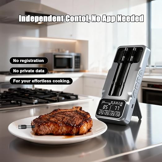 Wireless Meat Thermometer, Digital Food Thermometer NIST Certified Accuracy ±0.5° for Kitchen Grill BBQ Oven Smoker Rotisserie