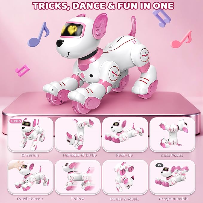 2-in-1 Robot Toy & Robot Dog for Kids 3-12, Interactive Remote Control Smart Robots with Voice, Touch & Follow, Programmable Dancing Singing Walking Features, Birthday for Boys & Girls