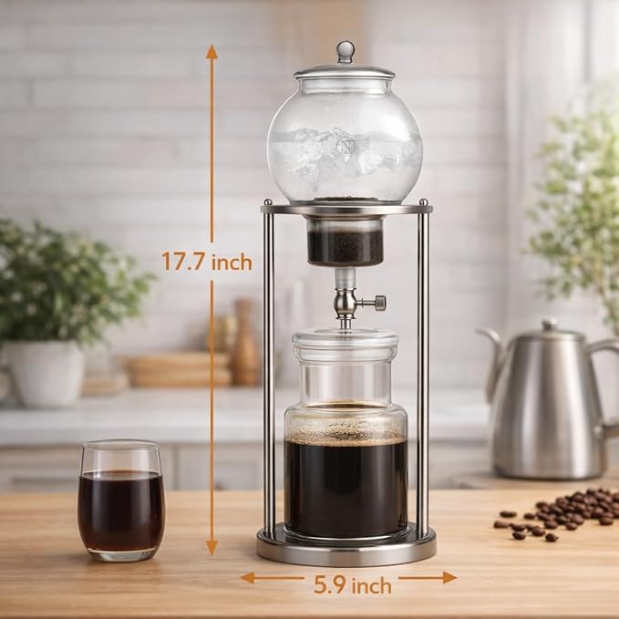Nispira Luxury Ice Cold Brew Dripper Coffee Maker in Stainless Steel and Borosilicate Glass, 1000 ml Silver