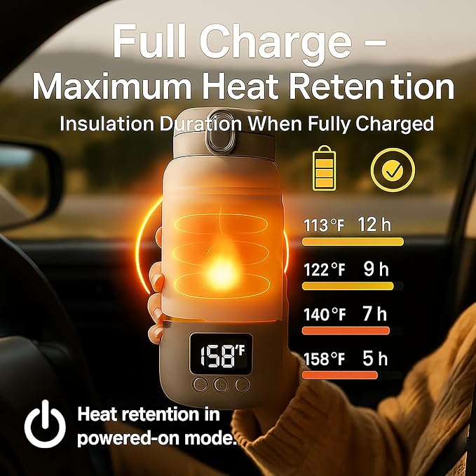 17 Oz Electric Heated Coffee Mug Rechargeable for Travel Z6 Self Heating Smart Temperature Control Warming Heated Travel Coffee Mug On The Go Coffee Cup with 5-12H Battery Life Gift
