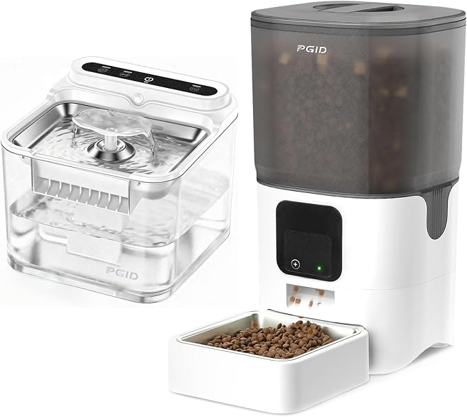 Automatic Cat Feeder with Camera+ Cordless Cat Water Fountain Set 1080 Video with Night Vision Rechargetable Battery Operated Cat