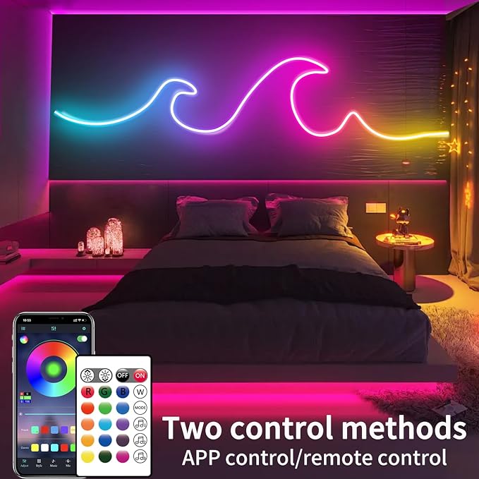segrass 16.4FT Led Neon Rope Lights Control with App/Remote,Flexible Led Rope Lights,Multiple Modes,IP65 Outdoor RGB Neon Lights Waterproof,Music Sync Gaming Led Neon Strip Lights for Bedroom Décor