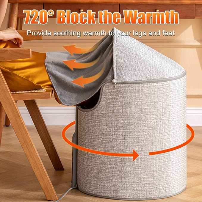 WOOLALA Electric Foot Warmer Under Desk for Office, Foldable Space Heater for Legs and Feet, Ultra Quiet Heated Foot Warmer with Top Blanket, Adjustable Temperature & Timer, Energy Efficient Design
