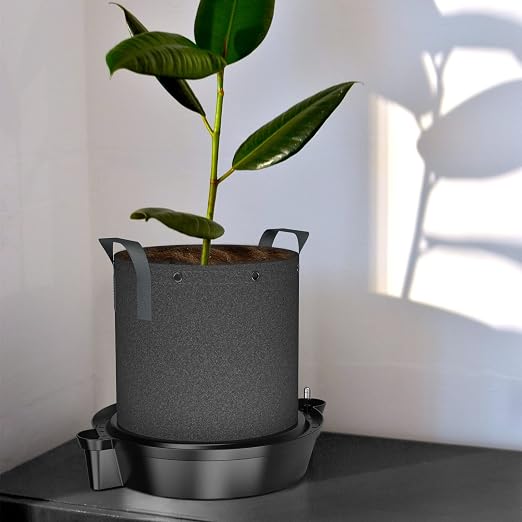 AC Infinity Self-Watering Fabric Pot Base, 4-Pack Auto-Irrigation Water Delivery System with Reservoir Meter, Elevated Plant Saucers for Use in Indoor Grow Tents, Greenhouses, and Outdoor Gardens