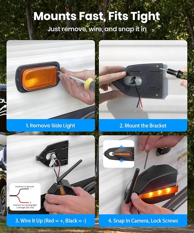 AUTO-VOX RV Backup Camera Wireless with Left and Right Side Cameras, Adjustable Viewing Angle, IR Night Vision, Compatible Only with 3 Channel Monitor for Motorhome, Fifth Wheel, Travel Trailer