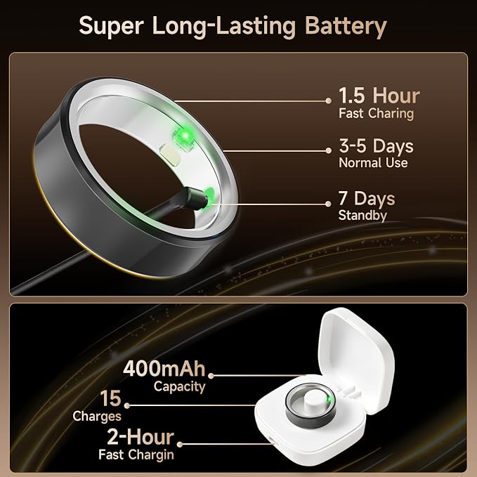 Smart Ring for Women & Men, Fitness & Activity Tracker, Sleep Monitoring, 7-Day Battery Life, 5ATM Waterproof, No Subscription Fee, iOS & Android Compatible (Black, 9)