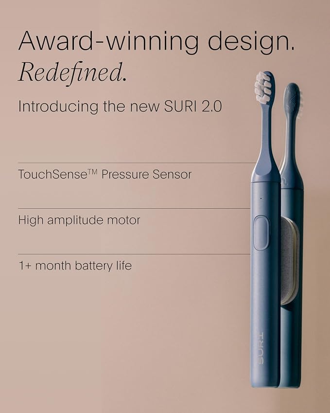 SURI 2.0 New Sonic Electric Toothbrush with Pressure Sensor | 1 Month+ Battery | Electric Toothbrush for Adults | Travel Toothbrushes | Tooth Brush | Blue