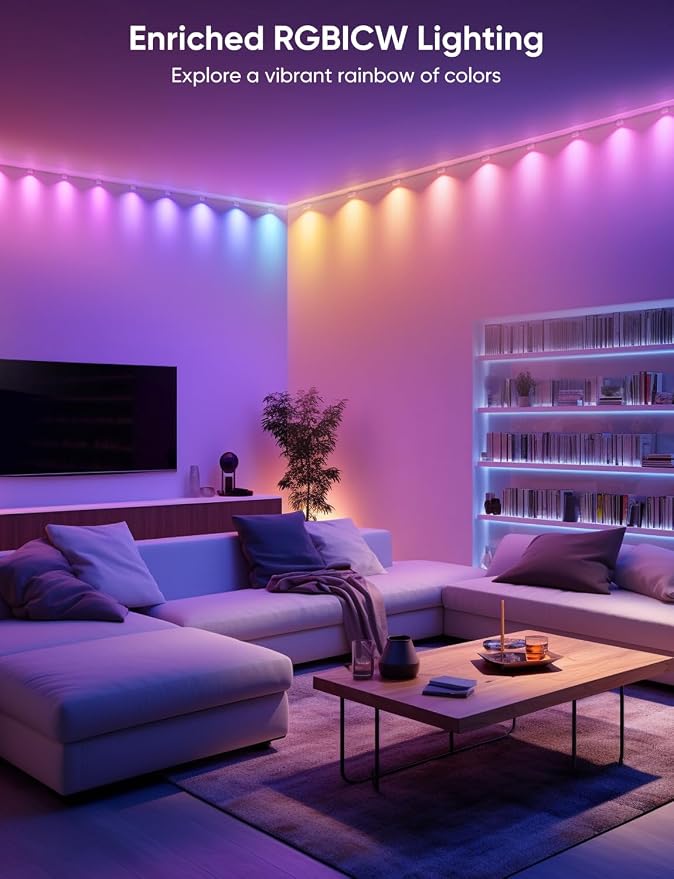 APPECK String Downlights Indoor, 30ft Smart Wall Backlight for Bedroom with 30 Led Lights, 111 Scene Modes, Music Sync Color Changing Deocrative Lighting for Party, Kids Room, Works with Alexa/Google