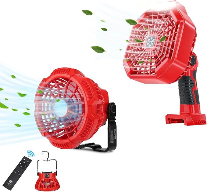 Portable Camping Fan for Milwaukee 18v Battery, Tent Fans with Remote, LED Work Light(2 Pack)