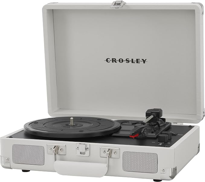 Crosley CR8005F-WS Cruiser Plus Vintage 3-Speed Bluetooth in/Out Suitcase Vinyl Record Player Turntable, White Sand