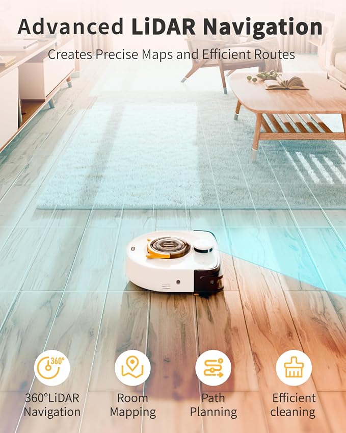UBPET Robot Vacuum and Mop Combo Robotic Vacuum for Pet Hair, Robot Vacuum Cleaner Square Bagless Design, LiDAR Navigation, WiFi/APP Control, Self-Charging 22,000 Pa for Carpet Floor
