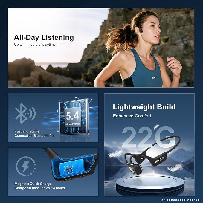 Open Ear Headphones, Running Headphones Bluetooth 5.4 with Built-in Mic, 22g Lightweight Comfort, 14H Battery & IPX5 Waterproof Sports Headphones for Running, Cycling, Gym, Walking