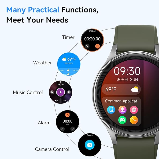 Smart Watches for Women Men, 1.27" Round Fitness Watch for Android iPhone with Bluetooth Calls (Make/Answer), AI Voice Command, Heart Rate/SpO2/Sleep Monitor, 12 Days Battery, IP68 Waterproof