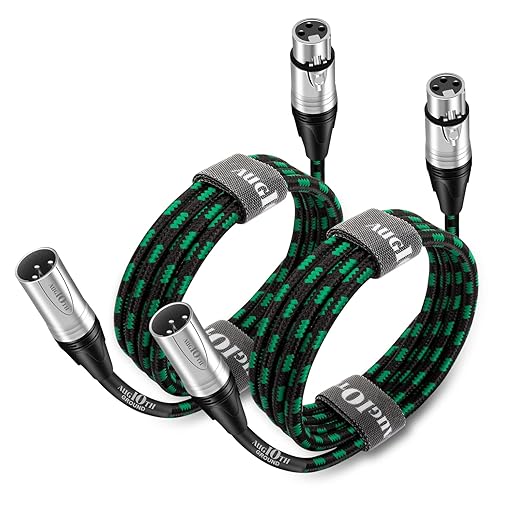 XLR Pro Mic Cable 30 ft 2 Pack 9 Meter Male to Female XLR Cables 3-pin Green Balanced Shielded Microphone Cord for Amplifier Mixer,Speaker Systems,Recording Studio
