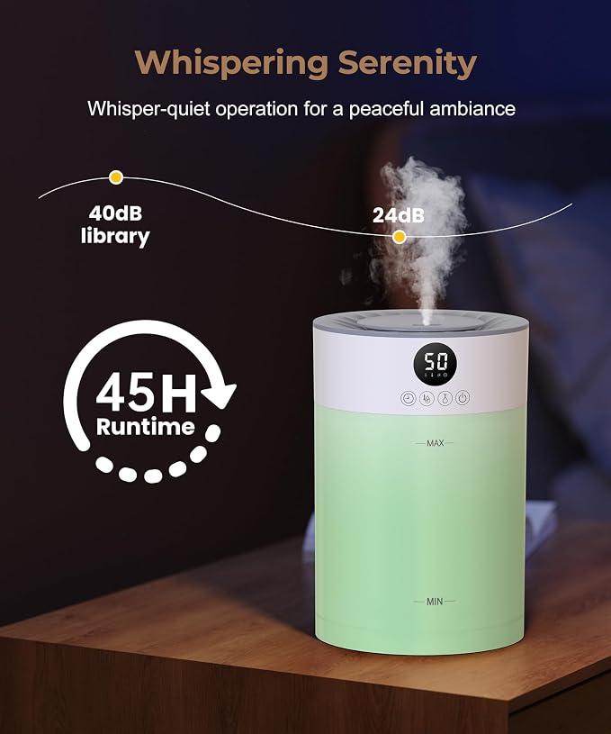 Abolee Humidifiers for Plants 4.5L Cool Mist with Essential Oil Diffuser, Humidifier Large Room, 24dB Quiet Air Humificador fit Baby Nursery & Bedroom, 360° Adjustable, Easy Fill & Cleaning (White)