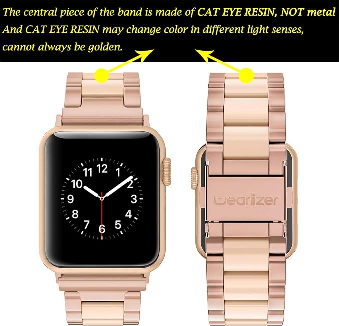Wearlizer Compatible with Apple Watch Bands 38/40/41/42mm Womens Wristband for iWatch SE Strap Stainless Steel Gold Resin Stylish Metal Replacement for iWatch Series 11 10 9 8 7 6 5 4 3 SE/Ultra 3 2 1