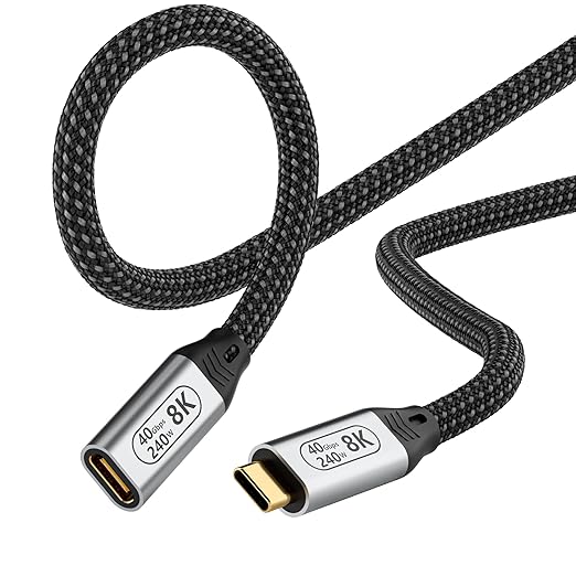 6.6ft/2M USB4 Cable, USB-C Female to USB-C Male, 40Gbps Data Transfer, 8K@60Hz Video, 240W Fast Charging, Compatible with Thunderbolt 4, Laptop, Tablet, Smartphone, Monitor