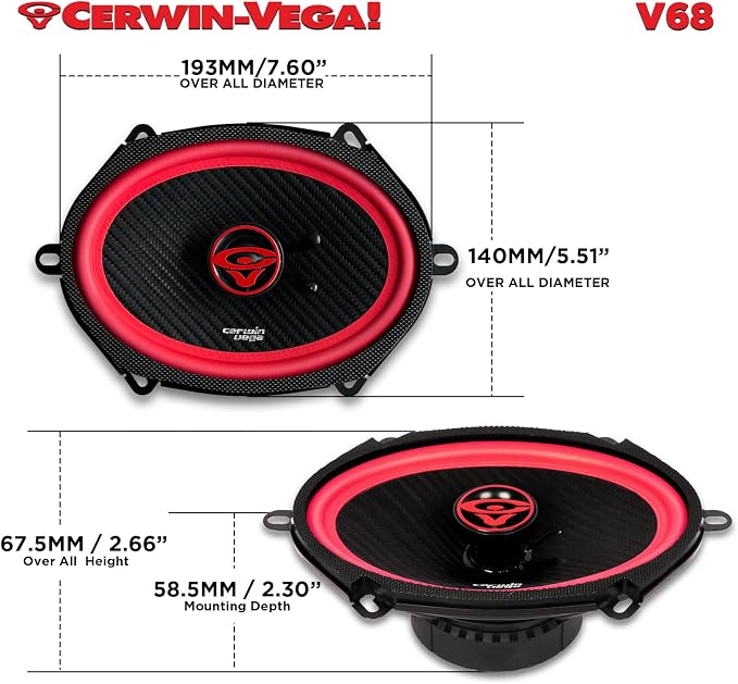 CERWIN-VEGA! V68 6"× 8" VEGA 2-Way 300 Watts 4 Ohm Coaxial Speakers(Pair)