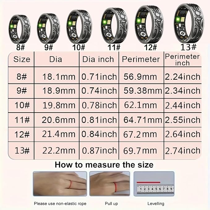 Smart Ring - Fitness Tracker with Sleep Monitor, Pedometer & 20+ Exercise Modes, IP68 Waterproof, USB Rechargeable, Stainless Steel Retro-Fashion (Black) (10#19.9mm)