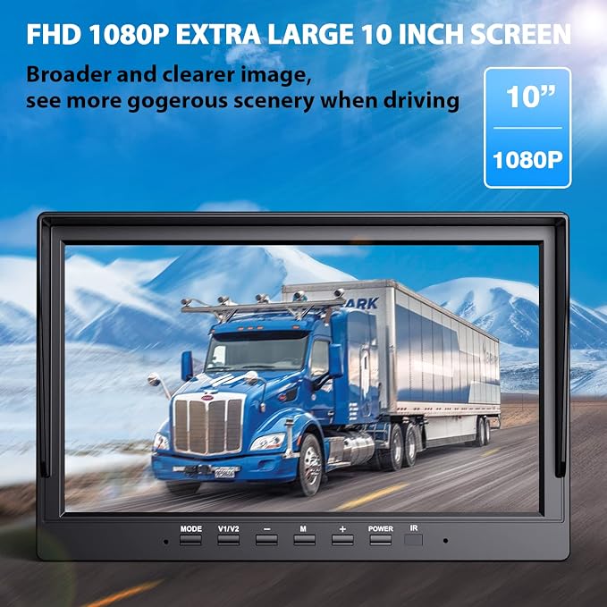 eRapta HD 1080P 10" Wireless Backup Camera System 10-inch for RV Truck Trailer Van Quad Split Monitor with Recording, IP69 Waterproof Rear View Side View Cameras, Digital Signal Parking Lines AWX103