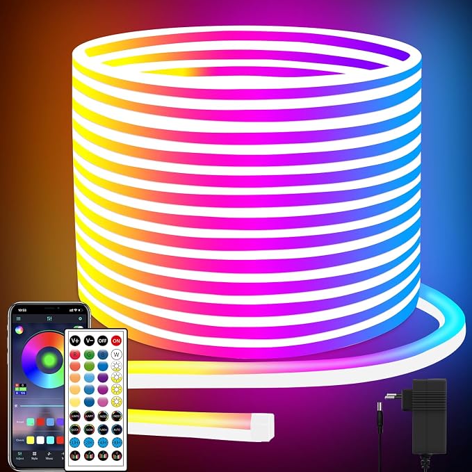 segrass 132FT Led Neon Rope Lights Control with App/Remote,Flexible Led Rope Lights,Multiple Modes,IP65 Outdoor RGB Neon Lights Waterproof,Music Sync Gaming Led Neon Strip Lights for Bedroom Décor