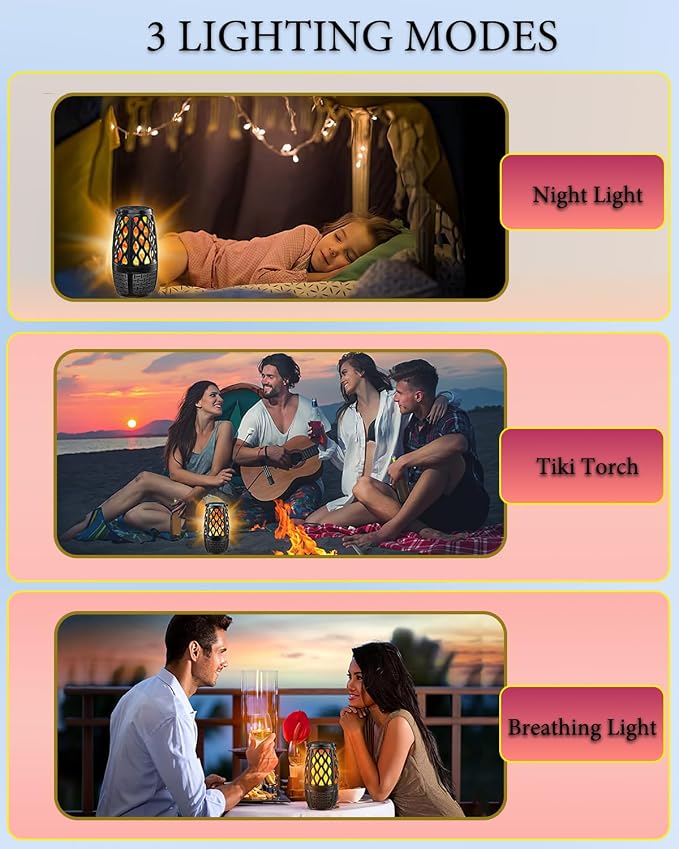2 Pack Outdoor Bluetooth Speakers, Upgrade Multi-Sync Bluetooth Party Speakers with Flame Light, Built-in 360° HD Stereo Sound, Cool Tech Gadgets Upgraded IPX7 Waterproof for Patio Porch, Gift for Men