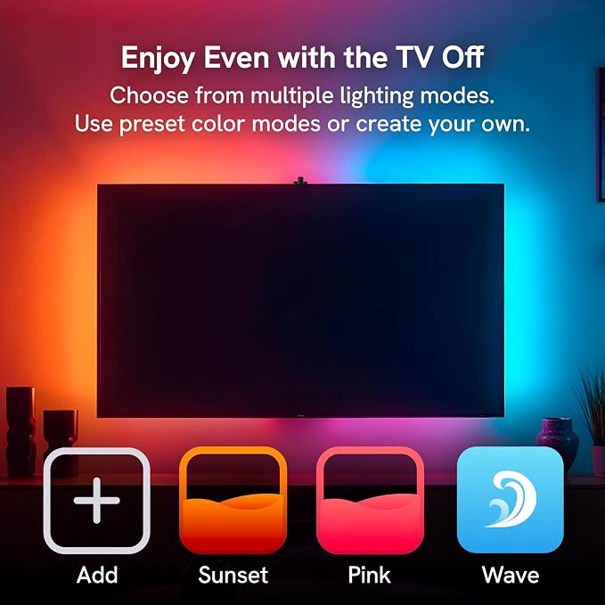 Aura Labs Smart TV Backlight Sync to Screen for 40-50 Inch TV - Camera-Based Color Match - Backlighting for TV - Voice and App Control - RGB LED Strip Light - LED Lights for TV