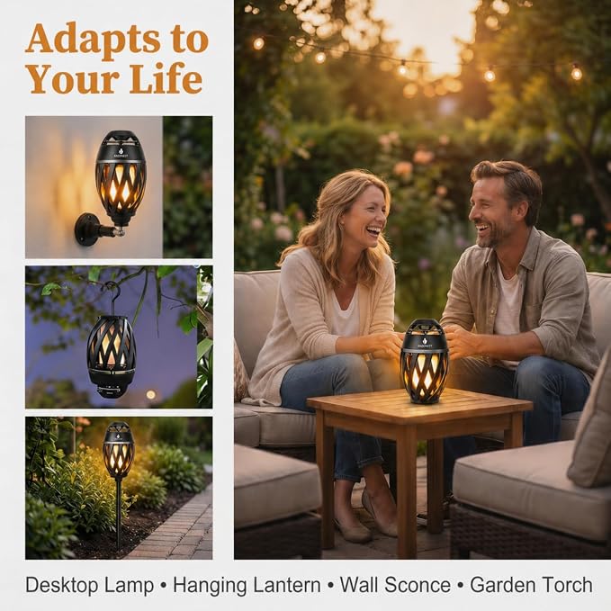 ANERIMST Unique Gifts for Men, Outdoor Bluetooth Speaker Waterproof Wireless with Torch LED Light, Birthday Gift for Boyfriend Him Dad, Cool for Garden, Patio, Outside (Black)