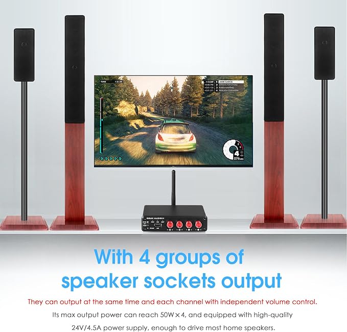 4 Channel Bluetooth Amplifier, 50W x 4 Audio Power Amp, Hi-Fi Home Stereo Speaker Receiver [Douk Audio M4]