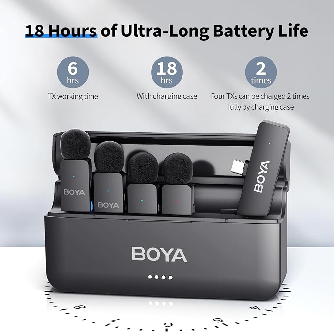BOYA BY-V4U Wireless Lavalier Microphone for iPhone 15/16 Series, Mini Microphone 200m Range, 18h Battery Life with Noise Cancellation, Compatible for Video Recording, Podcasts, Interviews