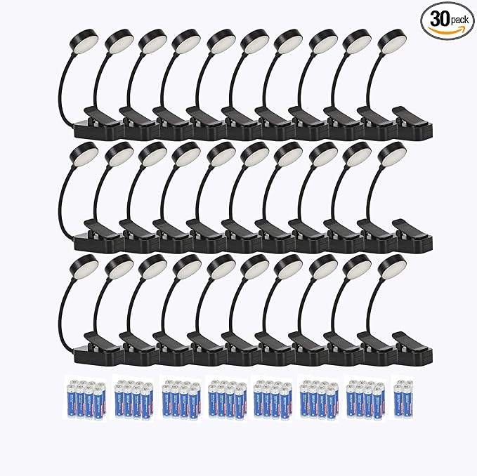 30 Pack Book Light for Reading in Bed，3 Color Temperature Reading Light，Adjustable Brightness，Clip on to Book for Reading at Night