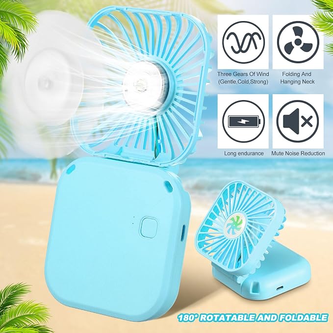 Hortsun 12 Pcs Mini Handheld Fan Bulk Portable Personal Neck Fan Small Foldable Hands Free with USB Rechargeable Gifts for Travel Summer Concerts Vacation Outdoor 3 Speed(Blue)
