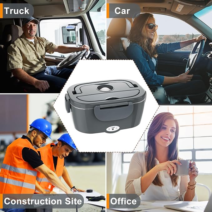 Akhia Electric Lunch Box for Adults, Heated Lunch Box for Men with 2 Stainless Steel Container, 1.5L Portable 80W Food Warmer Lunch Box 110V/12V/24V/240V for Car/Truck/Dad/Husband,Gift for Fathers Day