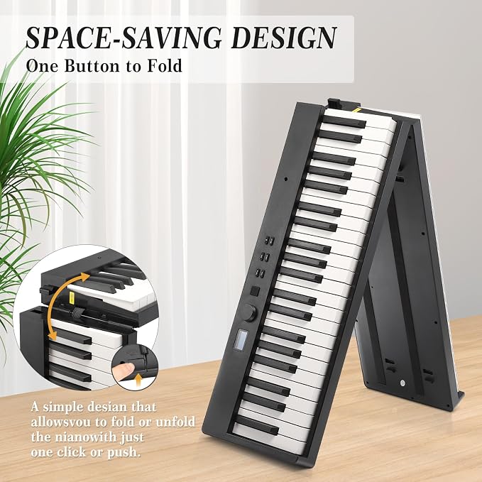 88 Key Full Size Portable Folding Electronic Keyboard Piano Set Built-in Speakers,Electric Piano Keyboard,Digital Piano,Power Adaptor,Bluetooth,Carrying Bag,Headphones,Note Sticker