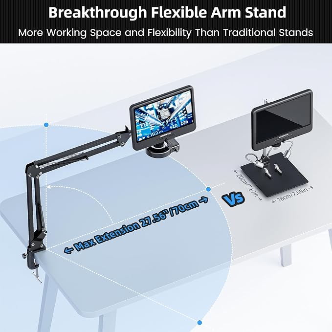 Andonstar AD109 Digital Microscope with 10.1" Screen for Adults, Flexible Boom Arm Stand Soldering Microscope, Coin Microscope Full View for Error Coins with 56 LED Ring Light, 32GB Card