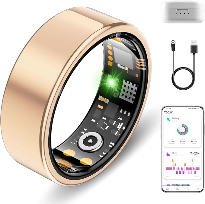 Smart Ring for Women Men, Fitness Trackers Fitness Ring (Rose Gold, 6#) | Health Ring with Sleep Tracker, Heart Rate Monitor, Step Counter, Fit Ring for Long Lasting Battery Life, No Subscription Fee
