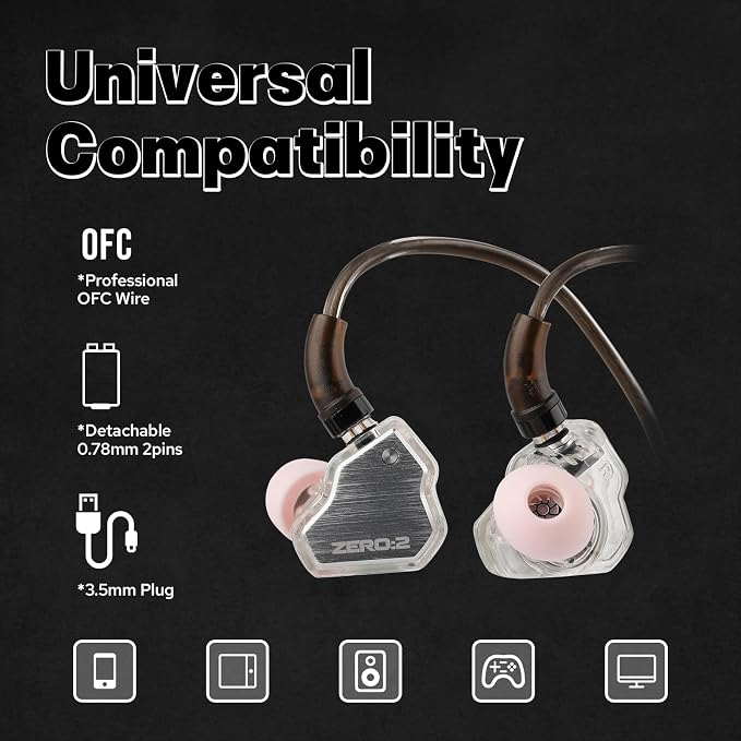 Linsoul 7Hz x Crinacle Zero:2 in Ear Monitor, Updated 10mm Dynamic Driver IEM, Wired Earbuds Earphones, Gaming Earbuds, with OFC IEM Cable for Musician (Without MIC, Silver)