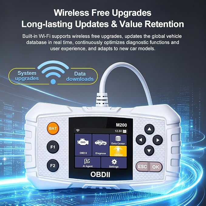 M200 OBD2 Scanner Diagnostic Tool, 4 System OBDII Code Reader for ENG/AT/ABS/SRS, AI Smart Diagnostics, WiFi Free Update, Check Engine Light Car Scan Tool for All OBD2 Cars Since 1996, 15 Languages
